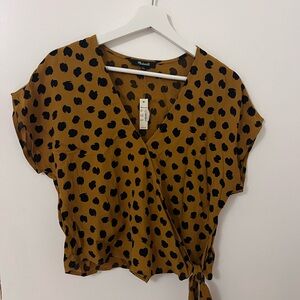 Madewell Brown Animal Print Wrap Blouse